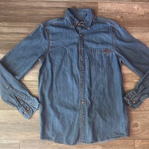 Solaris‎ Mens Long Sleeve Denim Shirt Button Up Size S Blue Cotton Casual